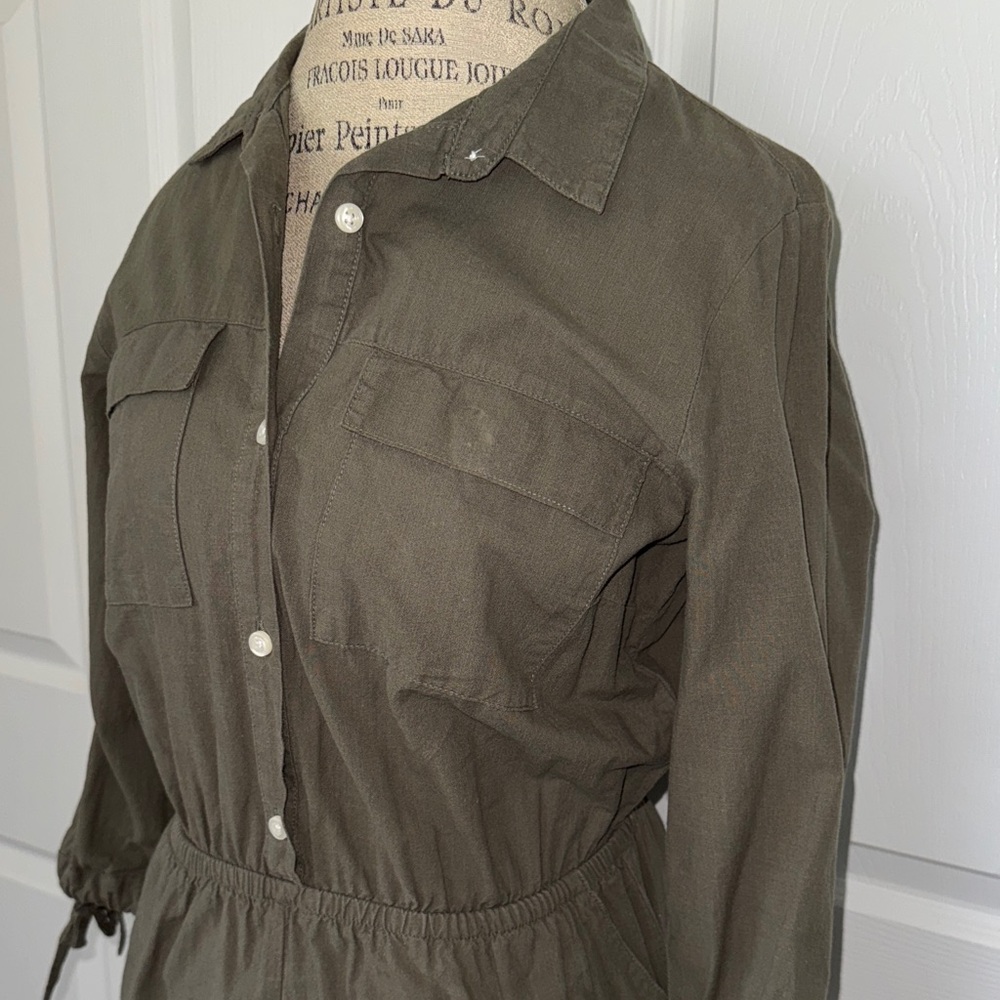 Divided Khaki Button-Up Jumpsuit